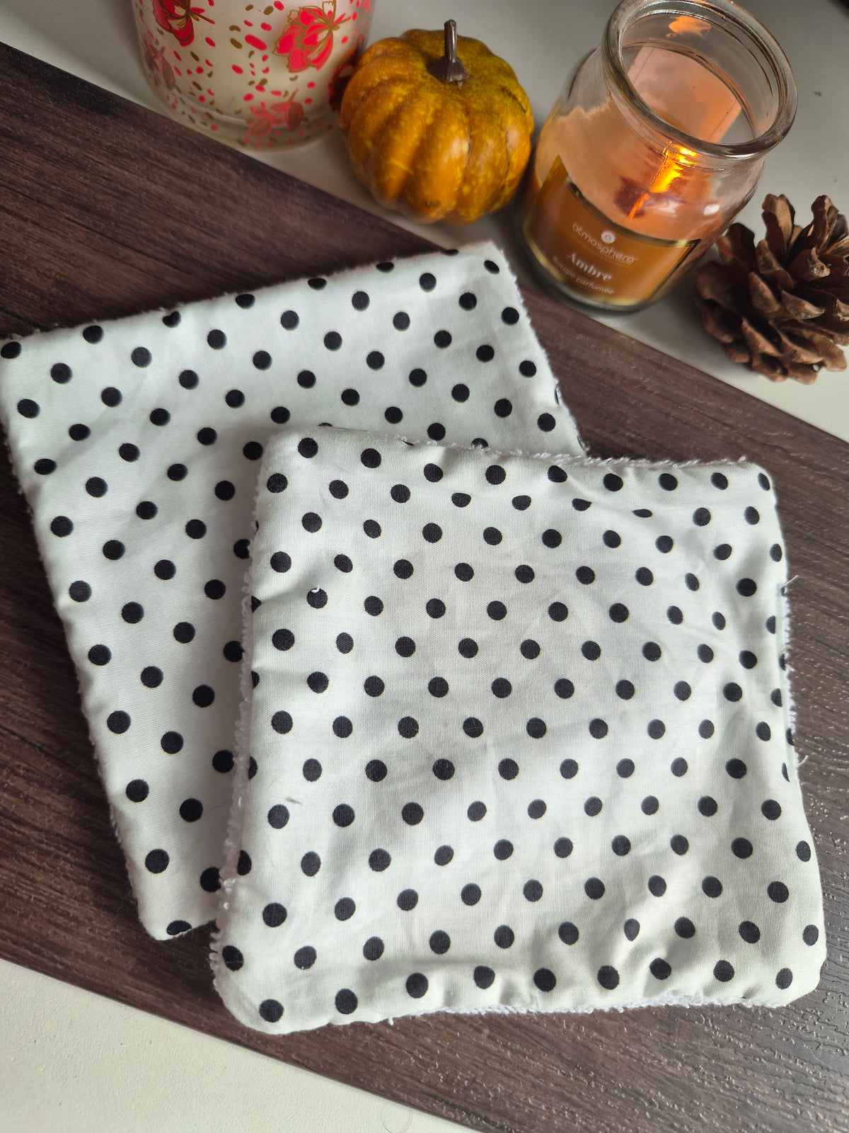 Cotons démaquillants (lot de 2) - blanc pois noir