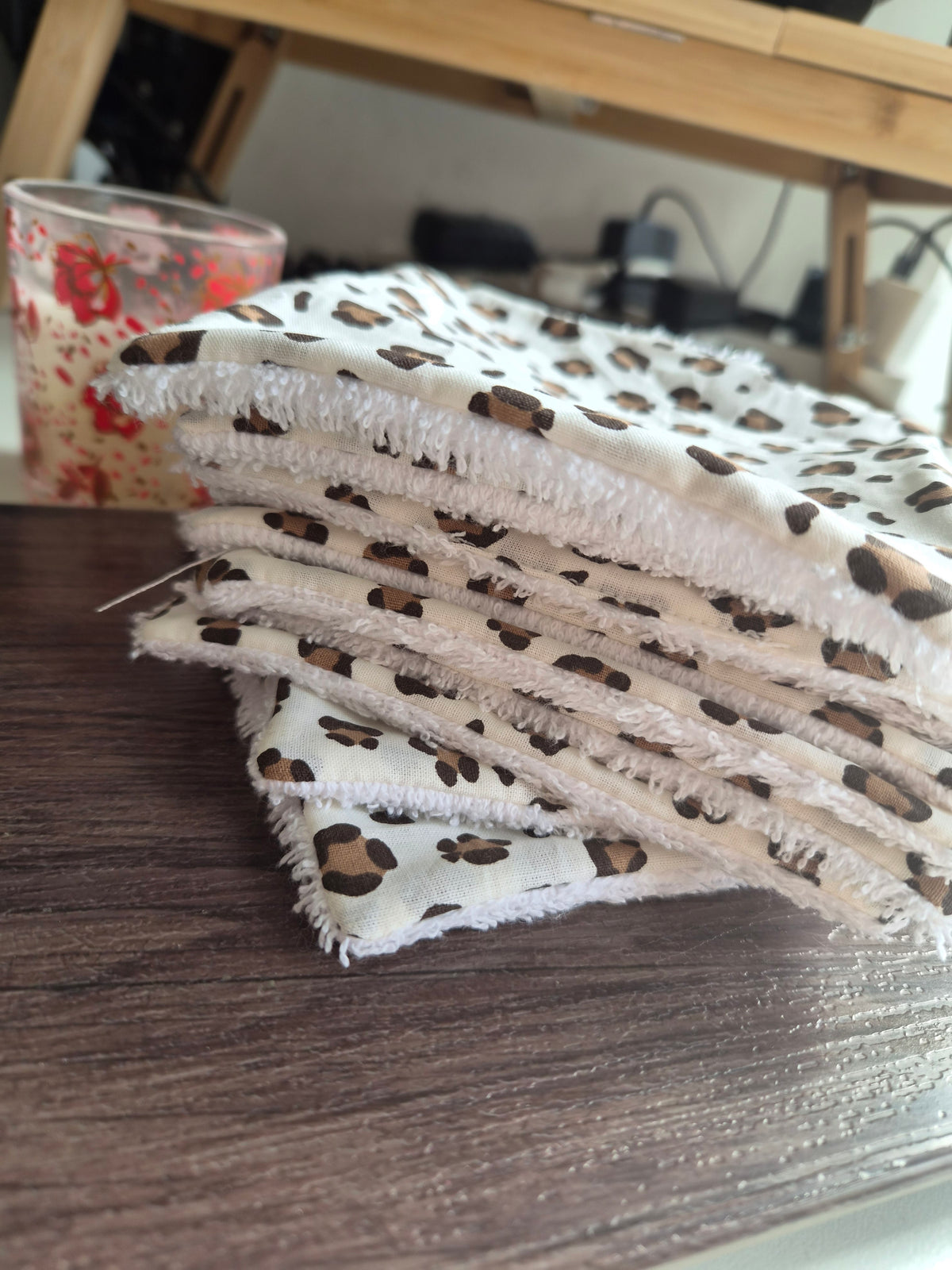 Cotons démaquillants (lot de 2) - blanc motif léopard