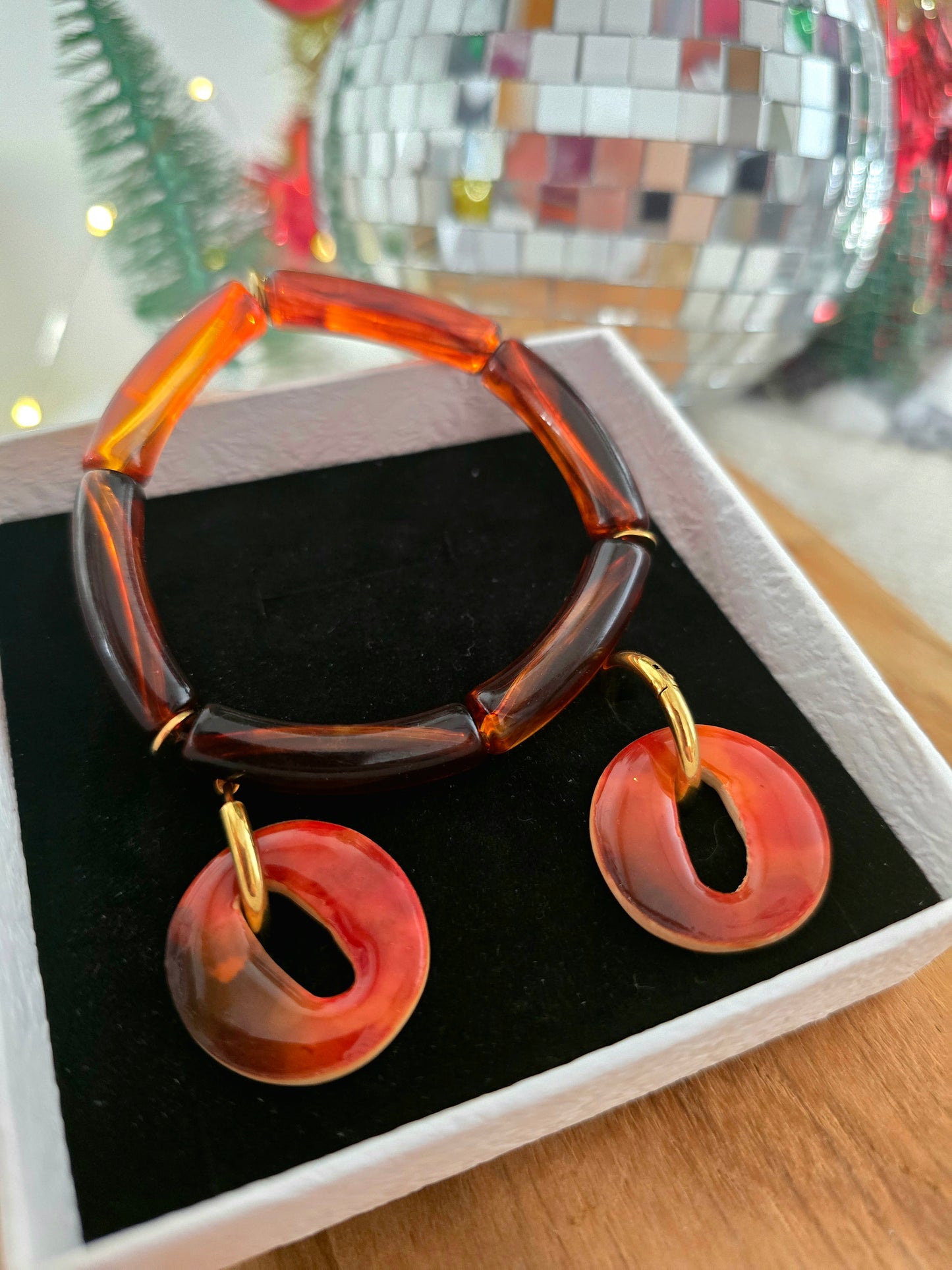 box châtaigne - bracelet + pampilles