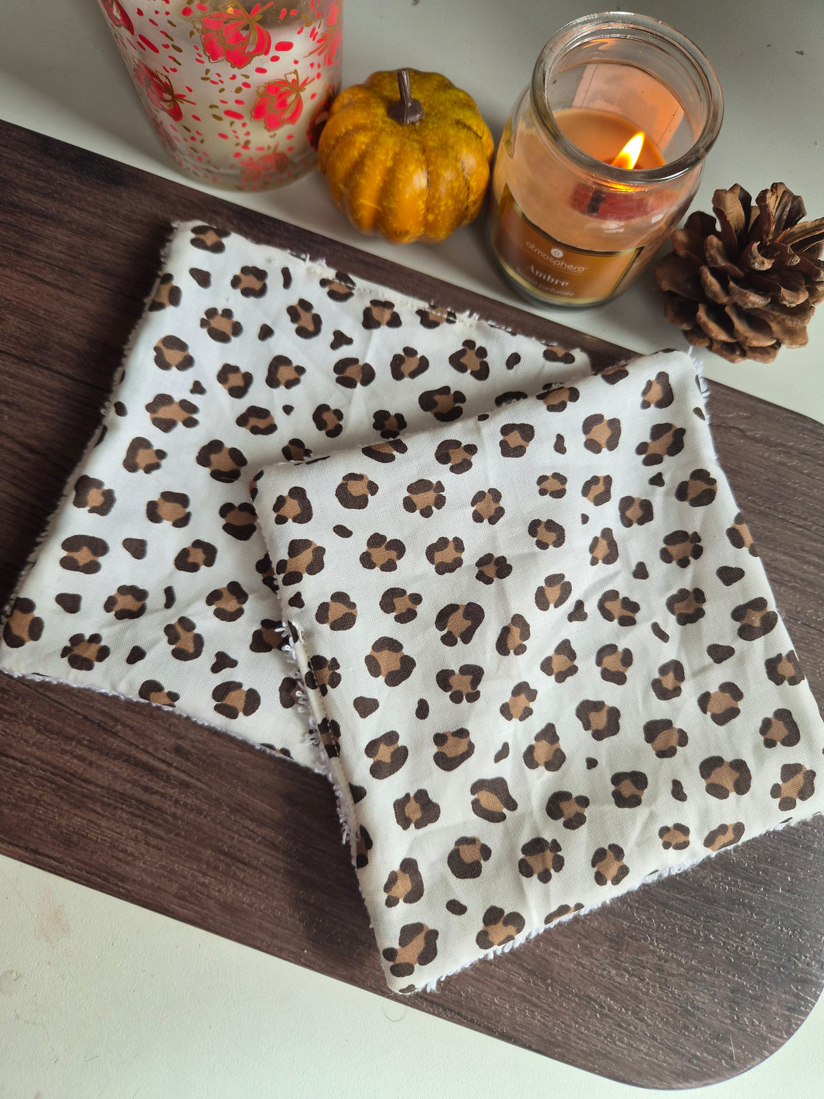 Cotons démaquillants (lot de 2) - blanc motif léopard