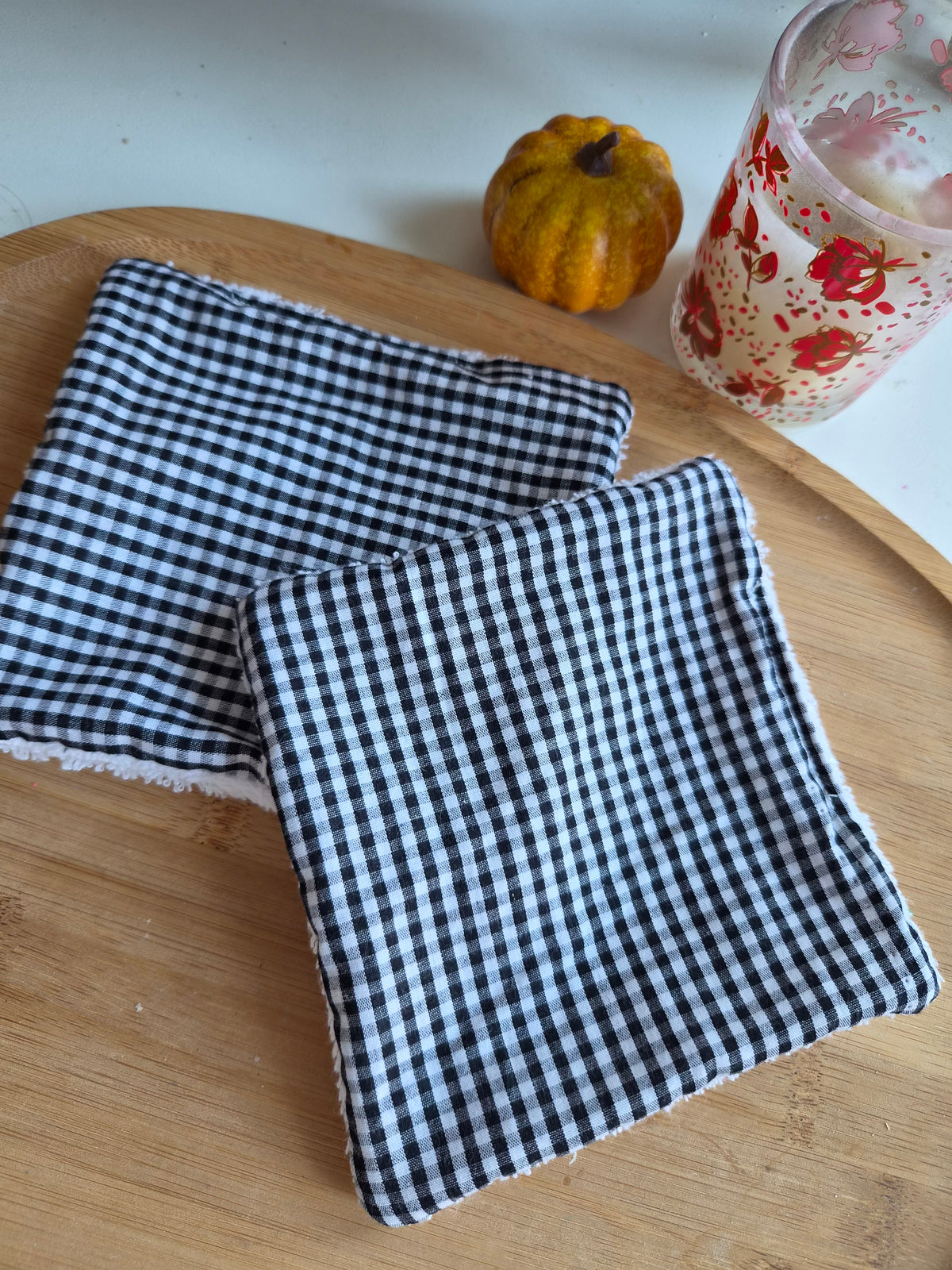 Cotons démaquillants (lot de 2) - vichy noir et blanc