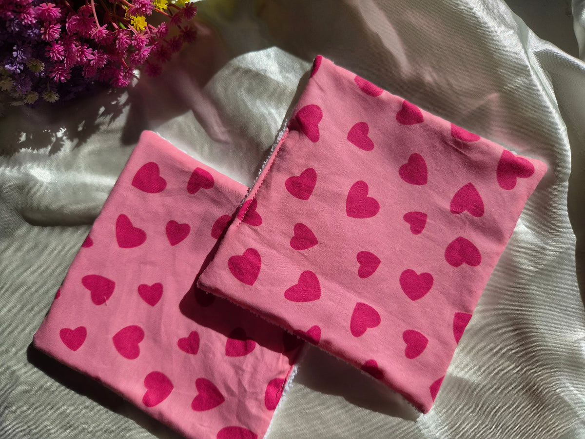 Cotons démaquillants (lot de 2) - rose coeur rose foncé