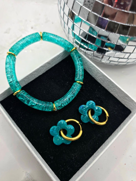 box Esme + pampilles assortie - Turquoise