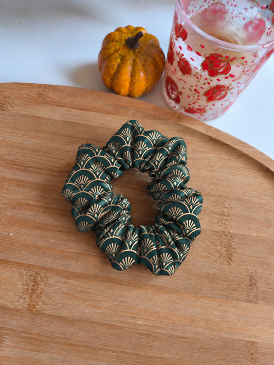 Chouchou classique - motif vert dorée