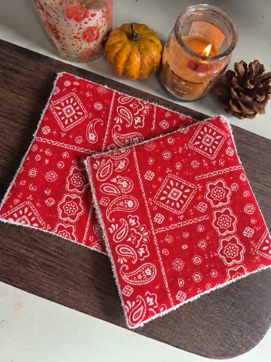 Cotons démaquillants - Motif bandana rouge