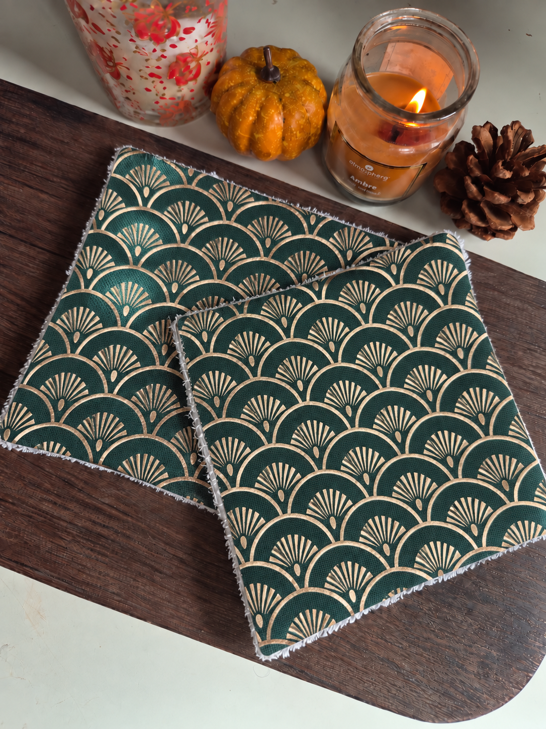 Cotons démaquillants - Motif vert dorée