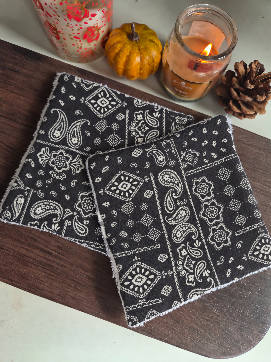 Cotons démaquillants - Motif bandana noir