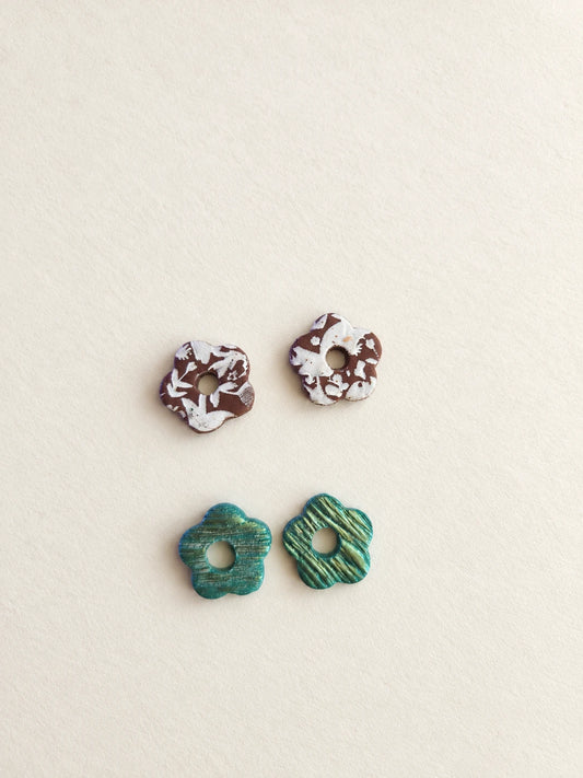Pampilles Mini Jade vert nacré et marron dessins blanc